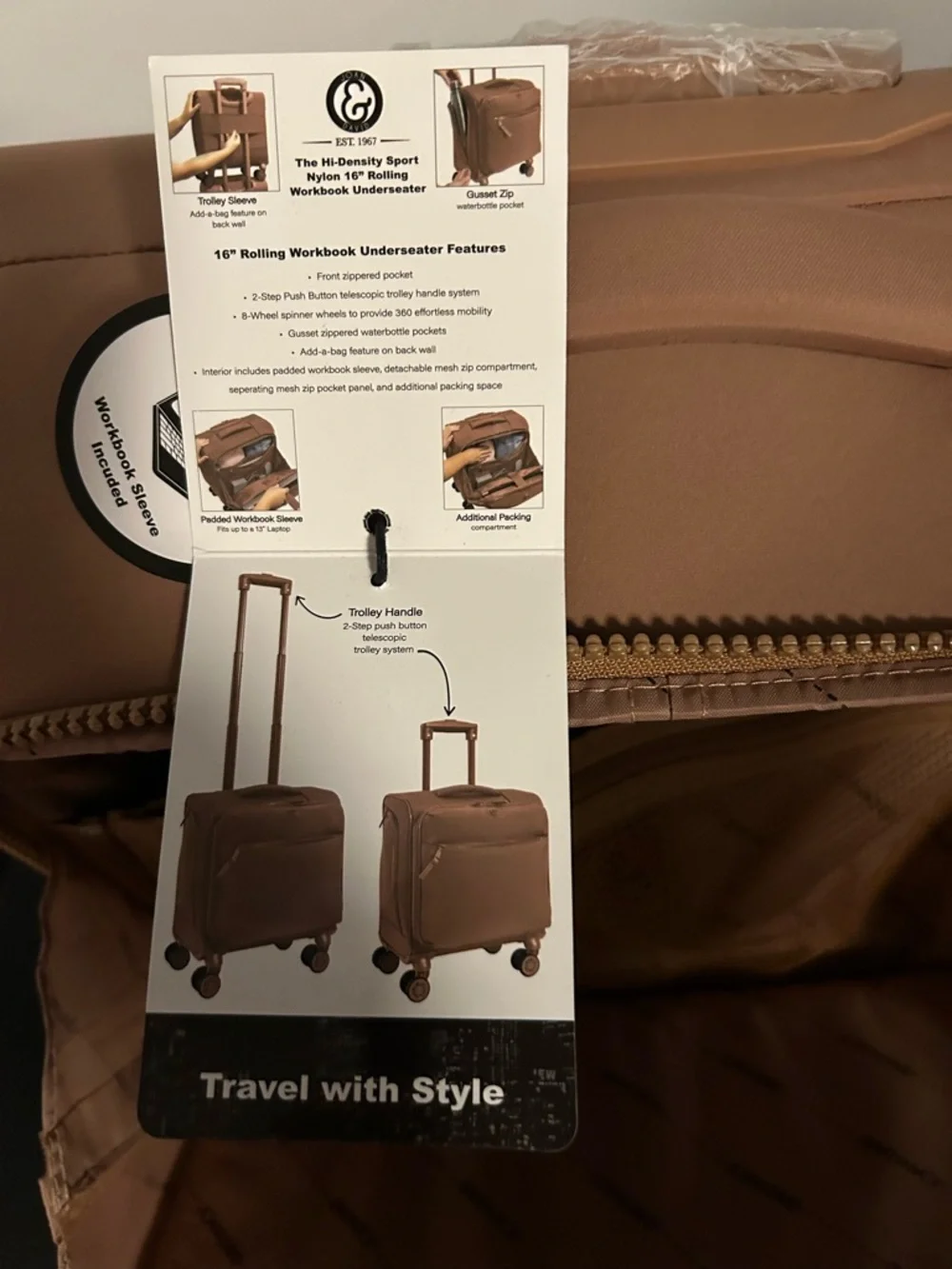 Joan & David Tan Carry-On 16” Rolling Workbook UNDERSEATER
